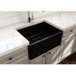 Farmhouse Apron Front Fireclay 24 in. Single Bowl Kitchen Sink with Protective Bottom Grid and Strainer in Black