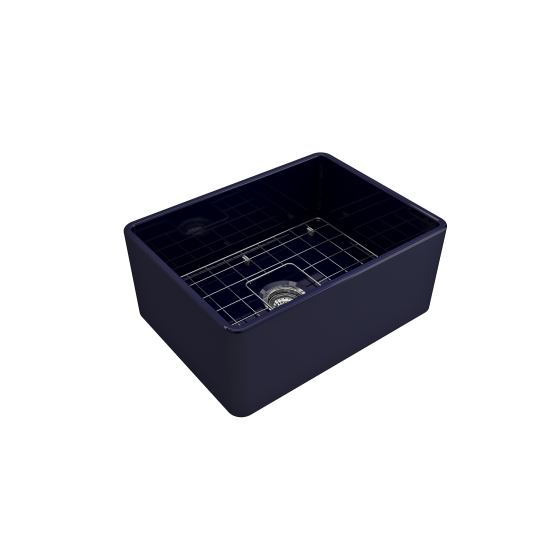 Farmhouse Apron Front Fireclay 24 in. Single Bowl Kitchen Sink with Protective Bottom Grid and Strainer in Sapphire Blue