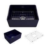 Farmhouse Apron Front Fireclay 24 in. Single Bowl Kitchen Sink with Protective Bottom Grid and Strainer in Sapphire Blue