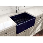 Farmhouse Apron Front Fireclay 24 in. Single Bowl Kitchen Sink with Protective Bottom Grid and Strainer in Sapphire Blue