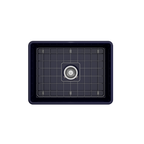 Farmhouse Apron Front Fireclay 24 in. Single Bowl Kitchen Sink with Protective Bottom Grid and Strainer in Sapphire Blue