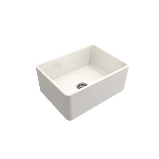 Farmhouse Apron Front Fireclay 24 in. Single Bowl Kitchen Sink with Protective Bottom Grid and Strainer in Biscuit