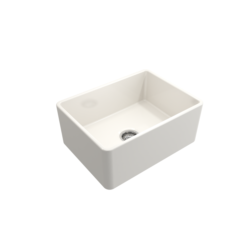 Farmhouse Apron Front Fireclay 24 in. Single Bowl Kitchen Sink with Protective Bottom Grid and Strainer in Biscuit