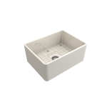 Farmhouse Apron Front Fireclay 24 in. Single Bowl Kitchen Sink with Protective Bottom Grid and Strainer in Biscuit