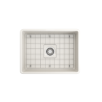 Farmhouse Apron Front Fireclay 24 in. Single Bowl Kitchen Sink with Protective Bottom Grid and Strainer in Biscuit