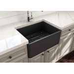 Farmhouse Apron Front Fireclay 24 in. Single Bowl Kitchen Sink with Protective Bottom Grid and Strainer in Matte Dark Gray