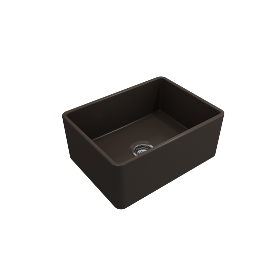 Farmhouse Apron Front Fireclay 24 in. Single Bowl Kitchen Sink with Protective Bottom Grid and Strainer in Matte Brown