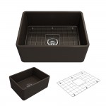 Farmhouse Apron Front Fireclay 24 in. Single Bowl Kitchen Sink with Protective Bottom Grid and Strainer in Matte Brown