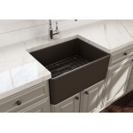 Farmhouse Apron Front Fireclay 24 in. Single Bowl Kitchen Sink with Protective Bottom Grid and Strainer in Matte Brown