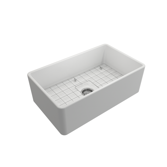 Farmhouse Apron Front Fireclay 30 in. Single Bowl Kitchen Sink with Protective Bottom Grid and Strainer in Matte White