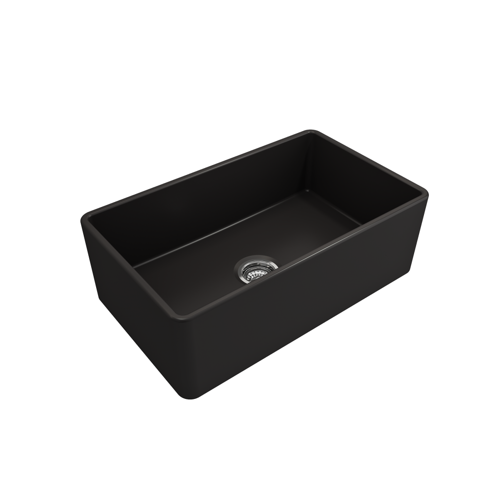 Farmhouse Apron Front Fireclay 30 in. Single Bowl Kitchen Sink with Protective Bottom Grid and Strainer in Matte Black