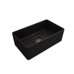 Farmhouse Apron Front Fireclay 30 in. Single Bowl Kitchen Sink with Protective Bottom Grid and Strainer in Matte Black