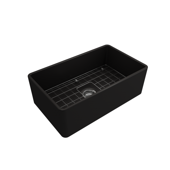 Farmhouse Apron Front Fireclay 30 in. Single Bowl Kitchen Sink with Protective Bottom Grid and Strainer in Matte Black