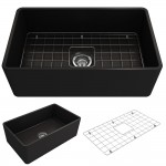 Farmhouse Apron Front Fireclay 30 in. Single Bowl Kitchen Sink with Protective Bottom Grid and Strainer in Matte Black