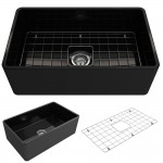 Farmhouse Apron Front Fireclay 30 in. Single Bowl Kitchen Sink with Protective Bottom Grid and Strainer in Black