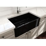 Farmhouse Apron Front Fireclay 30 in. Single Bowl Kitchen Sink with Protective Bottom Grid and Strainer in Black