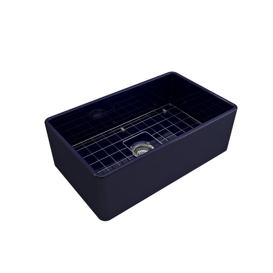 Farmhouse Apron Front Fireclay 30 in. Single Bowl Kitchen Sink with Protective Bottom Grid and Strainer in Sapphire Blue