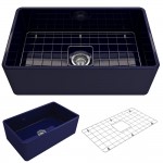 Farmhouse Apron Front Fireclay 30 in. Single Bowl Kitchen Sink with Protective Bottom Grid and Strainer in Sapphire Blue