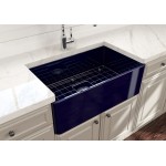 Farmhouse Apron Front Fireclay 30 in. Single Bowl Kitchen Sink with Protective Bottom Grid and Strainer in Sapphire Blue