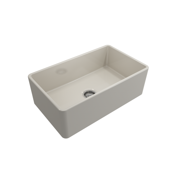 Farmhouse Apron Front Fireclay 30 in. Single Bowl Kitchen Sink with Protective Bottom Grid and Strainer in Biscuit