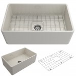 Farmhouse Apron Front Fireclay 30 in. Single Bowl Kitchen Sink with Protective Bottom Grid and Strainer in Biscuit