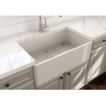 Farmhouse Apron Front Fireclay 30 in. Single Bowl Kitchen Sink with Protective Bottom Grid and Strainer in Biscuit