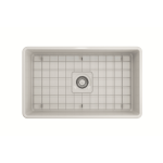 Farmhouse Apron Front Fireclay 30 in. Single Bowl Kitchen Sink with Protective Bottom Grid and Strainer in Biscuit