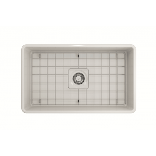 Farmhouse Apron Front Fireclay 30 in. Single Bowl Kitchen Sink with Protective Bottom Grid and Strainer in Biscuit