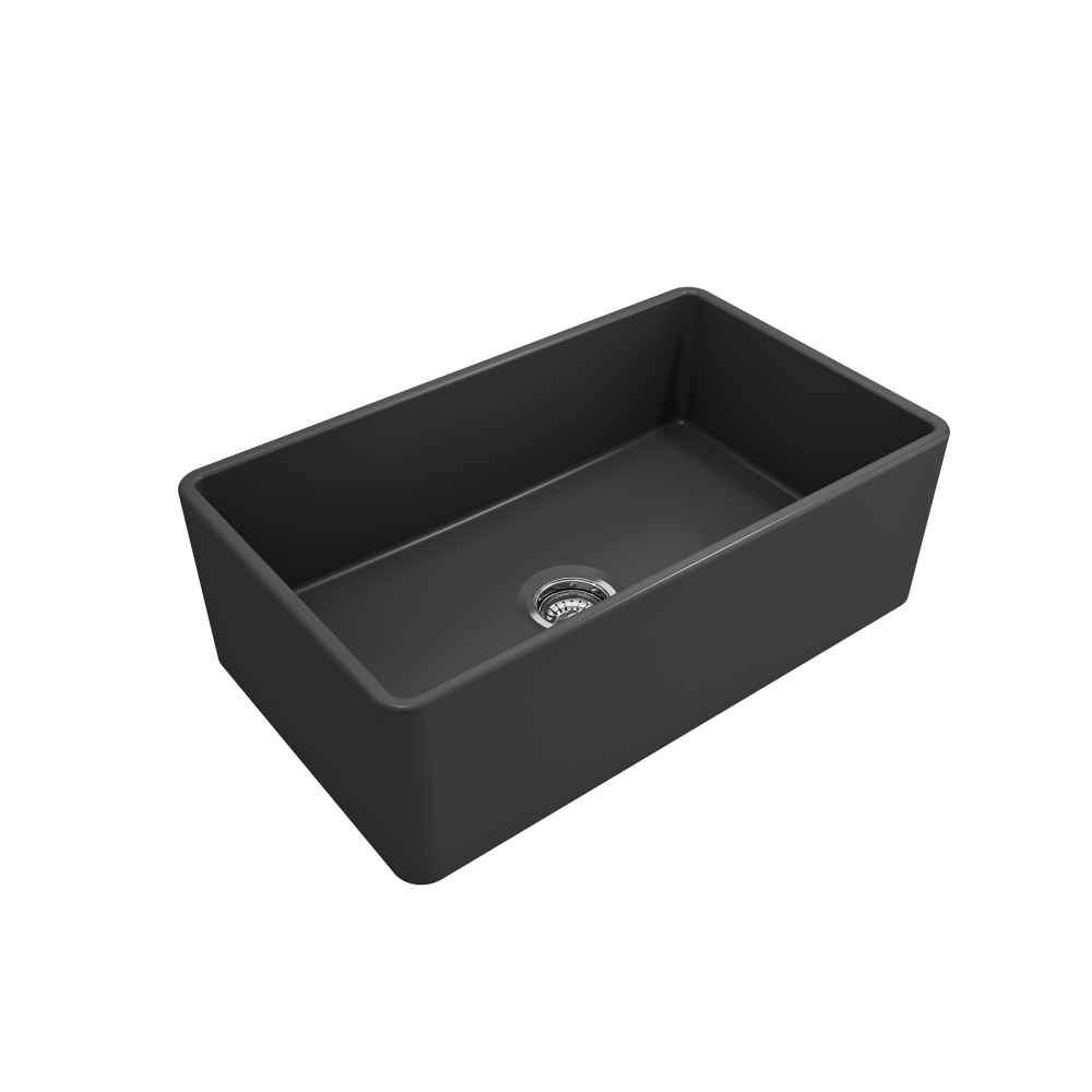 Farmhouse Apron Front Fireclay 30 in. Single Bowl Kitchen Sink with Protective Bottom Grid and Strainer in Matte Dark Gray