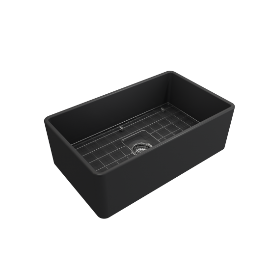 Farmhouse Apron Front Fireclay 30 in. Single Bowl Kitchen Sink with Protective Bottom Grid and Strainer in Matte Dark Gray