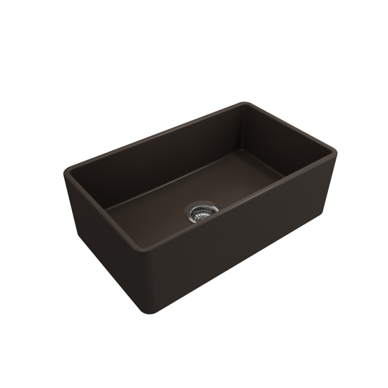 Farmhouse Apron Front Fireclay 30 in. Single Bowl Kitchen Sink with Protective Bottom Grid and Strainer in Matte Brown