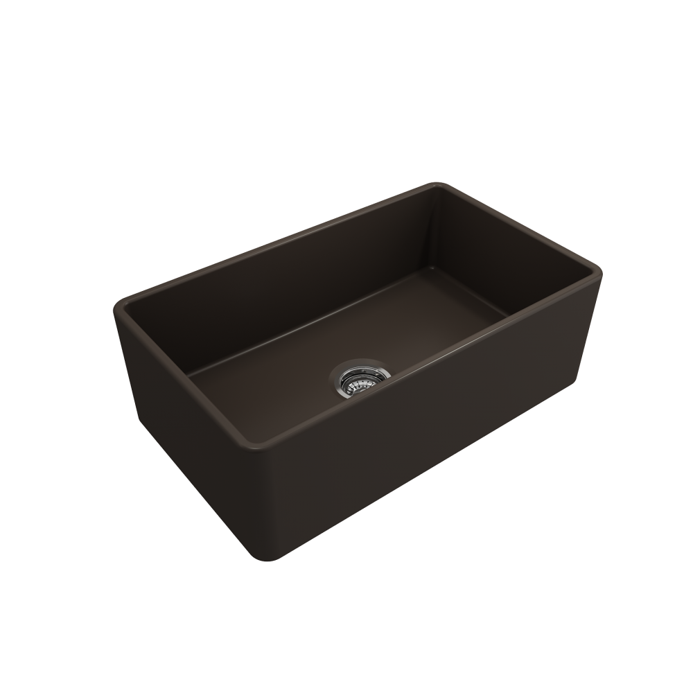Farmhouse Apron Front Fireclay 30 in. Single Bowl Kitchen Sink with Protective Bottom Grid and Strainer in Matte Brown