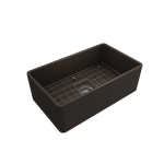 Farmhouse Apron Front Fireclay 30 in. Single Bowl Kitchen Sink with Protective Bottom Grid and Strainer in Matte Brown