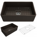 Farmhouse Apron Front Fireclay 30 in. Single Bowl Kitchen Sink with Protective Bottom Grid and Strainer in Matte Brown
