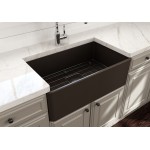 Farmhouse Apron Front Fireclay 30 in. Single Bowl Kitchen Sink with Protective Bottom Grid and Strainer in Matte Brown
