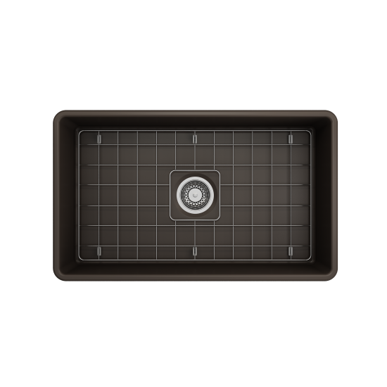 Farmhouse Apron Front Fireclay 30 in. Single Bowl Kitchen Sink with Protective Bottom Grid and Strainer in Matte Brown