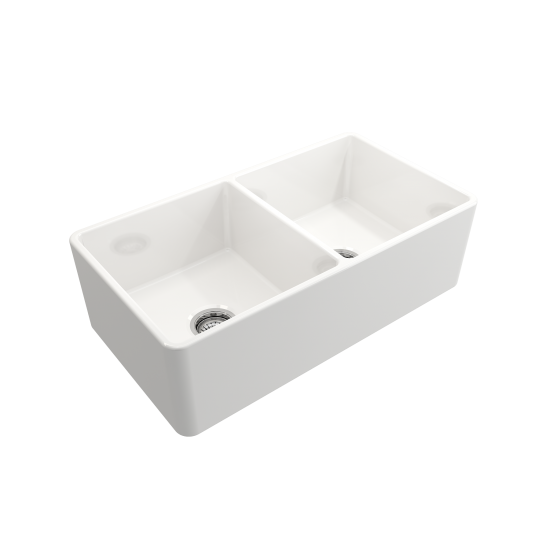 Farmhouse Apron Front Fireclay 33 in. Double Bowl Kitchen Sink with Protective Bottom Grids and Strainers in White