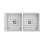 Farmhouse Apron Front Fireclay 33 in. Double Bowl Kitchen Sink with Protective Bottom Grids and Strainers in Matte White