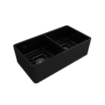 Farmhouse Apron Front Fireclay 33 in. Double Bowl Kitchen Sink with Protective Bottom Grids and Strainers in Matte Black