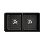 Farmhouse Apron Front Fireclay 33 in. Double Bowl Kitchen Sink with Protective Bottom Grids and Strainers in Matte Black