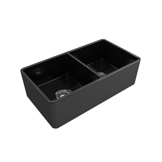 Farmhouse Apron Front Fireclay 33 in. Double Bowl Kitchen Sink with Protective Bottom Grids and Strainers in Black
