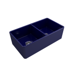 Farmhouse Apron Front Fireclay 33 in. Double Bowl Kitchen Sink with Protective Bottom Grids and Strainers in Sapphire Blue