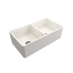 Farmhouse Apron Front Fireclay 33 in. Double Bowl Kitchen Sink with Protective Bottom Grids and Strainers in Biscuit