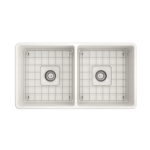 Farmhouse Apron Front Fireclay 33 in. Double Bowl Kitchen Sink with Protective Bottom Grids and Strainers in Biscuit