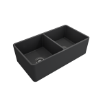 Farmhouse Apron Front Fireclay 33 in. Double Bowl Kitchen Sink with Protective Bottom Grids and Strainers in Matte Dark Gray