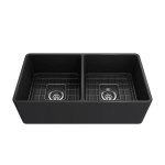 Farmhouse Apron Front Fireclay 33 in. Double Bowl Kitchen Sink with Protective Bottom Grids and Strainers in Matte Dark Gray