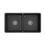 Farmhouse Apron Front Fireclay 33 in. Double Bowl Kitchen Sink with Protective Bottom Grids and Strainers in Matte Dark Gray