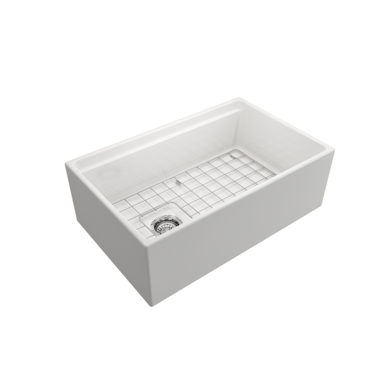 Contempo Apron Front Step Rim with Integrated Work Station Fireclay 30 in. Single Bowl Kitchen Sink with Accessories in White