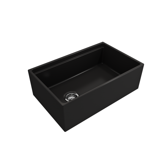 Apron Front Step Rim with Integrated Work Station Fireclay 30 in. Single Bowl Kitchen Sink with Accessories in Matte Black