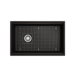 Apron Front Step Rim with Integrated Work Station Fireclay 30 in. Single Bowl Kitchen Sink with Accessories in Matte Black